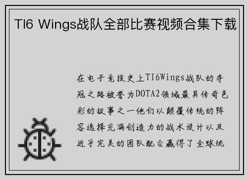 TI6 Wings战队全部比赛视频合集下载